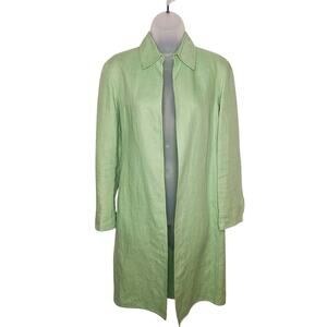 Vintage Y2K Linda Allard Linda Tracy 100% Linen Car Coat 6P Open Brat Lime Green